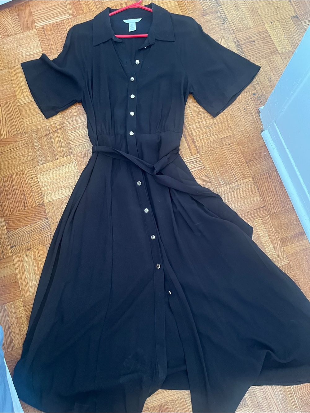 H&M Black Midi Shirt Dress with Waist Tie